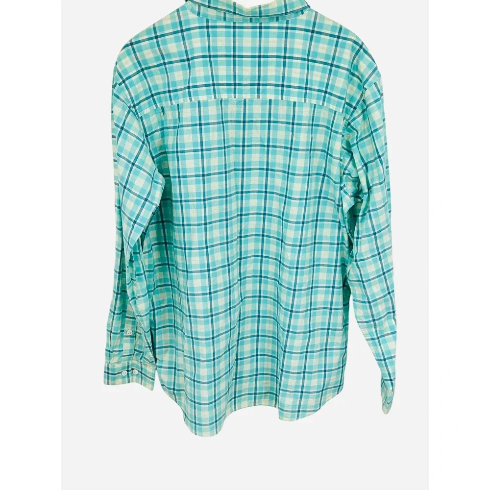 Columbia Mens Plaid Button Down Shirt XL Long Sleeve Teal Blue Cotton Casual